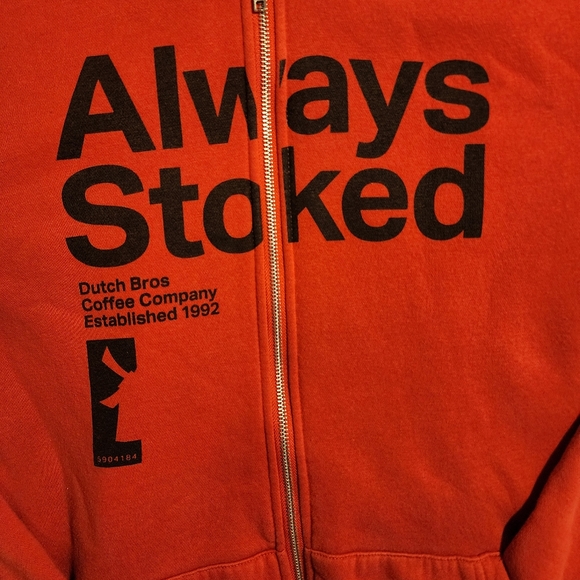 Large always stoked red Dutch Bros zip up sweatshirt - Picture 2 of 2